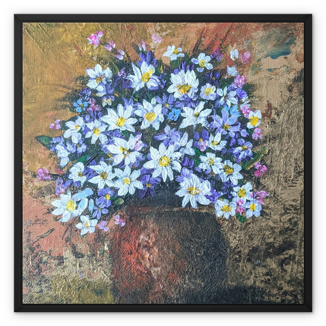 Potted Daisies Framed Canvas