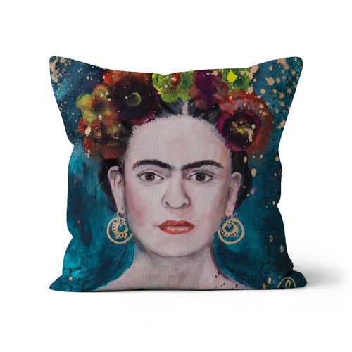 Frida Kahlo-inspired cushion with vibrant design, perfect for sofas, beds, or chairs